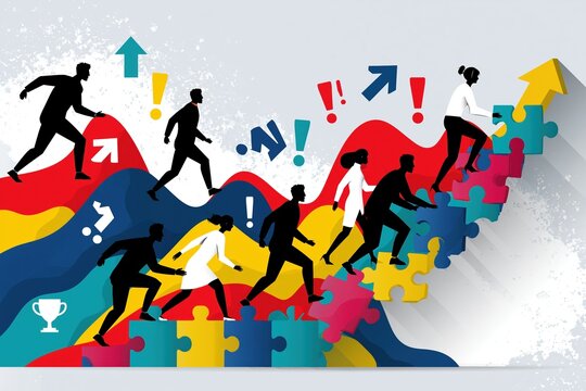 Team Climbing Puzzle Path To Success