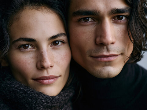 Close Up Portrait of Beautiful Young Romantic Couple