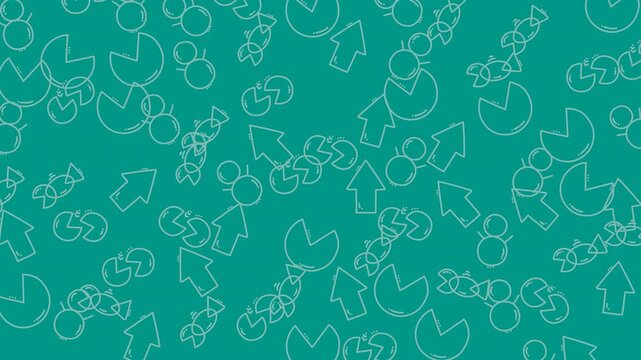 Abstract seamless teal background featuring white outline geometric icons and arrows pattern
