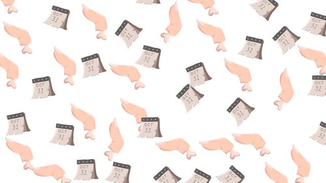 Halloween seamless pattern with severed limbs and October 31 calendar icons