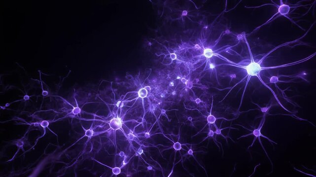 Purple neural network nodes loop motion background