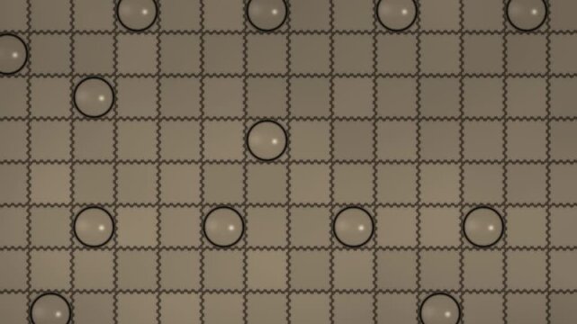 Electrowetting Droplet Grid Stepping Across Microfluidic Electrode Tiles, Seamless Loop in rich sepia tones