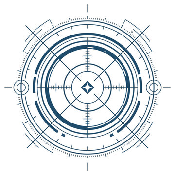 Futuristic HUD crosshair element with zoom targeting interface vector design featuring technical radar reticle and precision sight indicators.