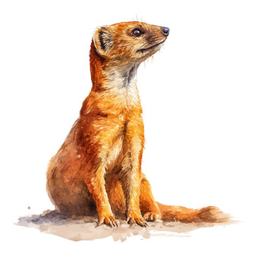 Stylized watercolor Mongoose vector, modern artistic illustration with high-quality details on a pure white background.