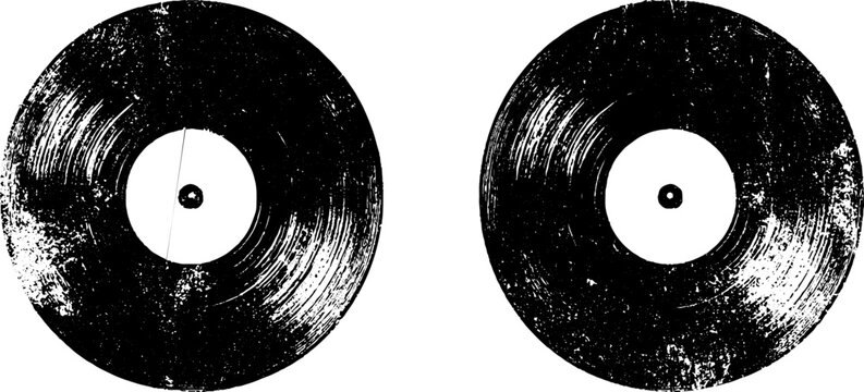 Grunge black and white vinyl record stencil set of two discs for music poster background and banner design