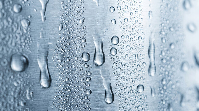 Condensation water droplets on brushed metal surface