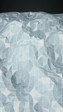 Rotating Low Poly Crystalline Terrain Mesh With Glowing Wireframe Edges Abstract Background Seamless Loop in soft black tones vertical 9:16