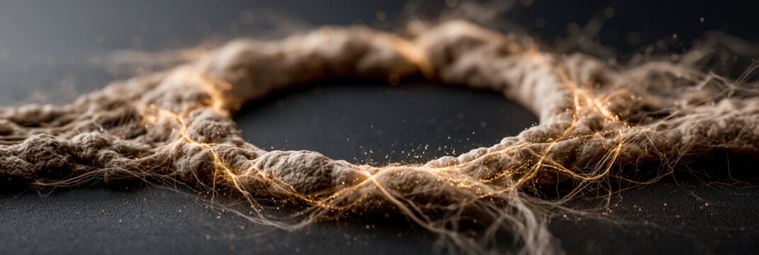 Close-up of a textured rope circle illuminated with sparkling light effects.