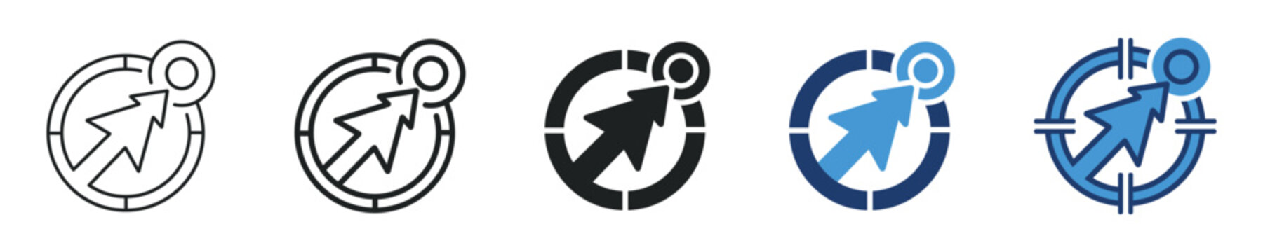 Pay-per-click digital advertising target icon set, SEO cursor arrow bullseye symbol, vector illustration