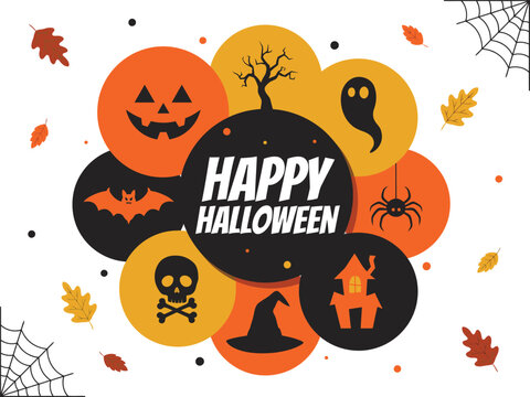 Happy Halloween vector illustration with pumpkins ghosts and autu