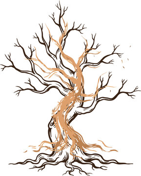Bare tree vector illustration with roots and branches