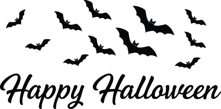 Happy Halloween vector greeting with flying bats silhouette