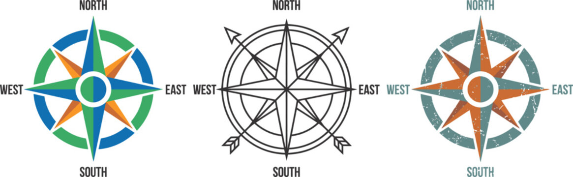 Vintage compass rose set with cardinal directions