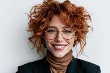 Obraz premium Smiling Redhead Woman with Glasses Portrait