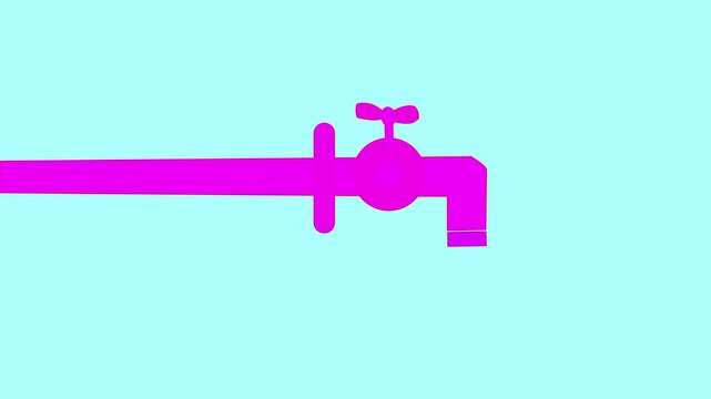 Minimalist flat animation of a water faucet pipe dripping blue liquid drops isolated on a clean white background, for environmental conservation, plumbing services, and, resource management 4K video.