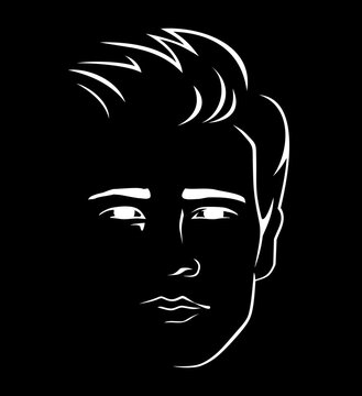 An illustration of a young man&rsquo;s face against a black background.
