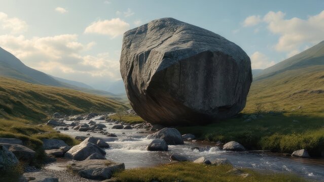 Large boulder by a mountain stream