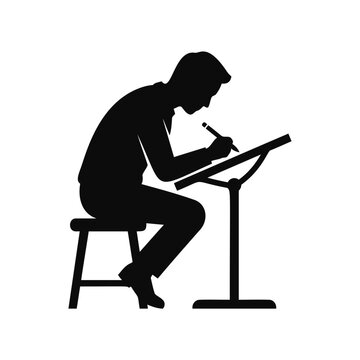 Silhouette of man drawing at drafting table