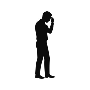Stressed businessman silhouette standing isolated