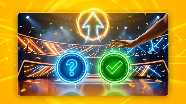 Final Choice Concept Text On Vibrant Yellow Background Quiz Game Answer Selection Trivia Test Competition Stage Decision final word text yellow background concept quiz game answer trivia test