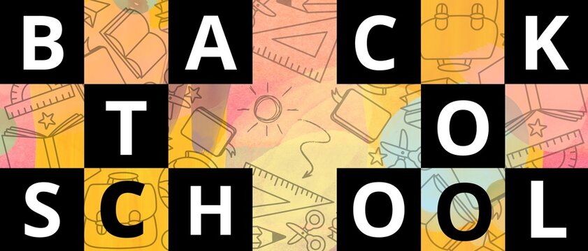 Back to School Banner with Colorful Educational Supplies and Bold Typography 