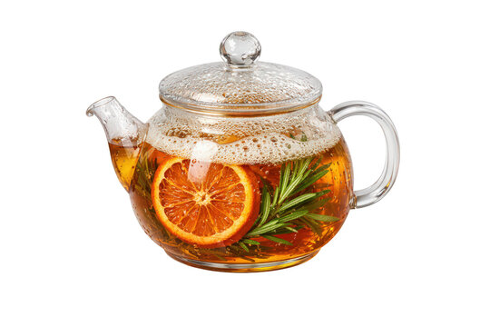 Glass teapot with orange and rosemary infusion