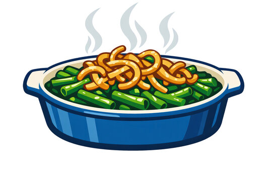 Steaming green bean casserole with crispy topping