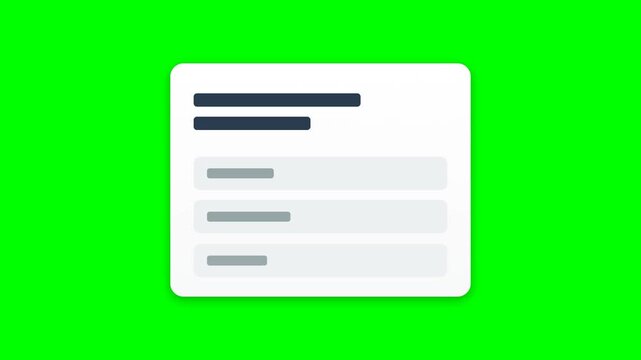 Animated Digital Form Interface with Selection Options and Checkmark Icon on Green Screen Background