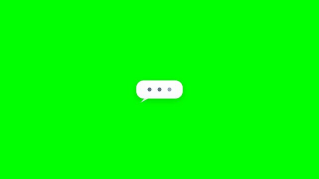 Minimalist white chat speech bubble with animated typing dots and text lines on green screen background