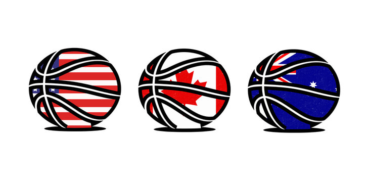 International Basketball Balls with USA, Canada and Australia Flags