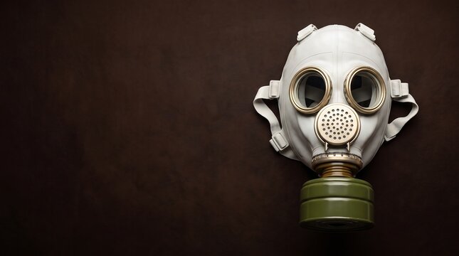 Vintage Gas Mask on Dark Textured Background with Copy Space