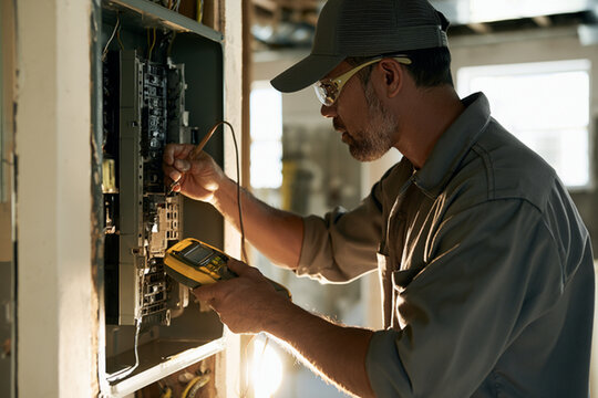 Electrician diagnosing residential electrical panel