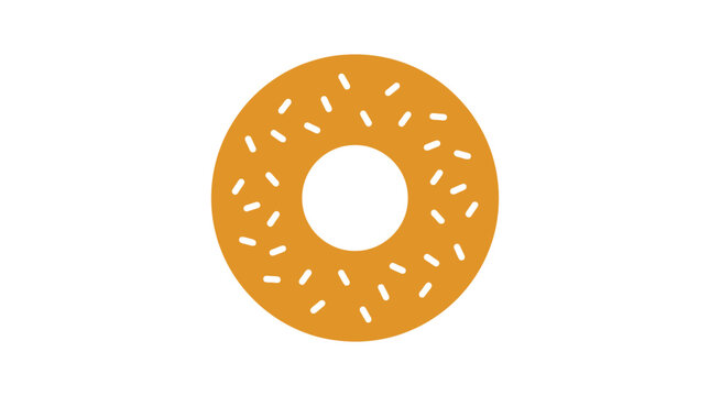 Golden brown donut icon featuring simple white sprinkles in a minimalist vector style design for web and mobile app interfaces