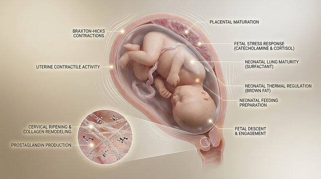 Transparent Complete Delivery Readiness and Cervical Ripening Preparation Within Amniotic Sac with Fetal Descent at Week Thirty-Four