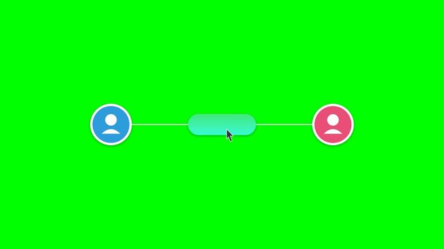 Social Media Networking Animation Showing Click Follow Button Between User Profiles on Green Screen