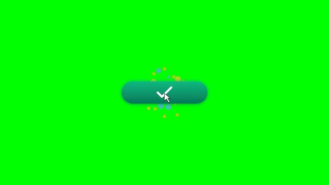 Blue join button animation with mouse cursor click effect and success checkmark on green screen