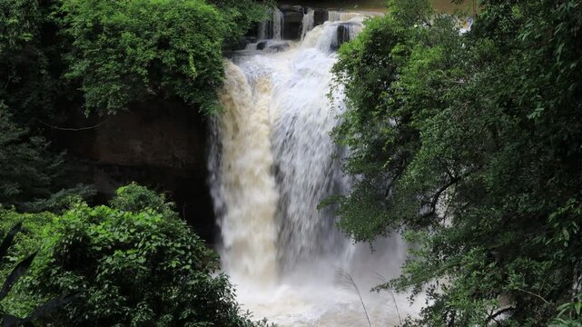 The beautiful nature backdrop of the Haew Narok waterfall in Khao Yai National Park is a stunning feature of the forest and a popular destination for tourists.