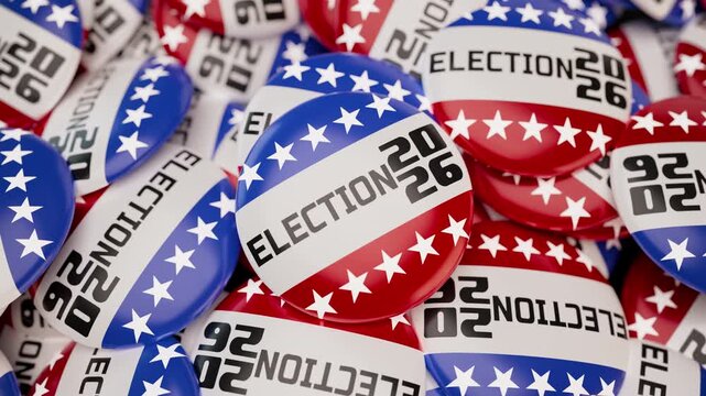 2026 US Presidential Election Campaign Buttons Pile