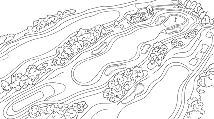 Fototapeta premium Aerial view of a golf course layout line art illustration