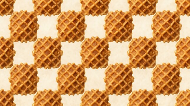 Seamless Diagonal Grid Pattern of Golden Crispy Ice Cream Cone Shells on Soft Background waffle cone pattern seamless background crispy golden ice cream diagonal repeating texture sweet dessert snack