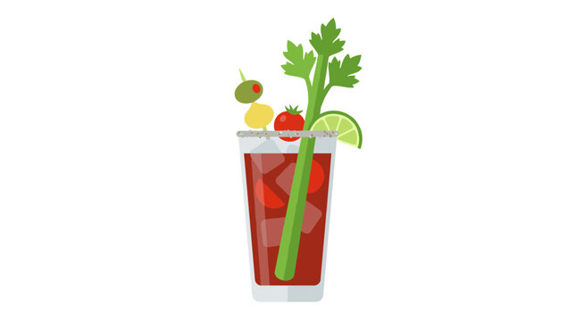 Bloody mary cocktail with celery and lime garnish vector illustration