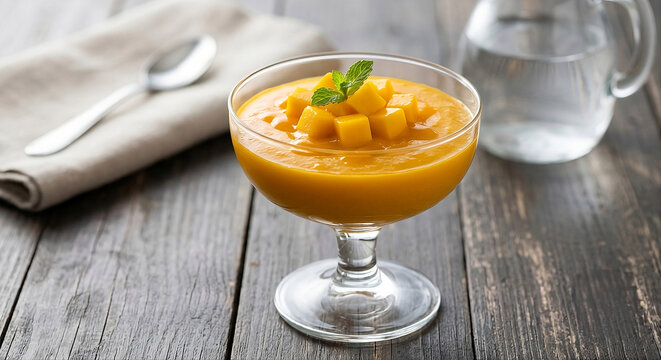 Fresh mango mousse dessert served in a glass bowl