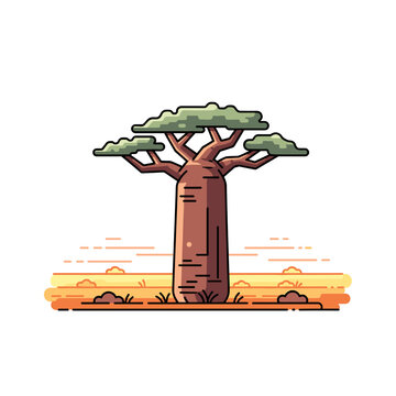 Baobab tree vector illustration in savanna landscape