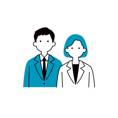 Fototapeta premium 企業で働く若い男女のビジネスパーソンのシンプルな線画の上半身ベクターイラスト素材セット