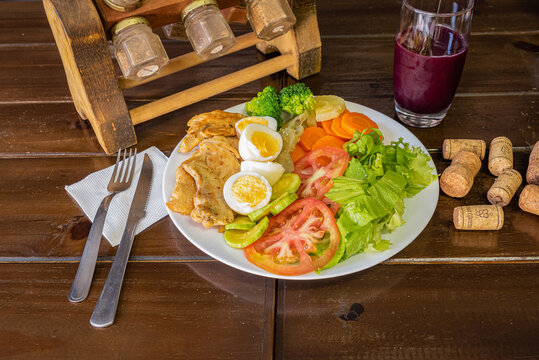 Delicious Healthy Salad with Chicken and Eggs