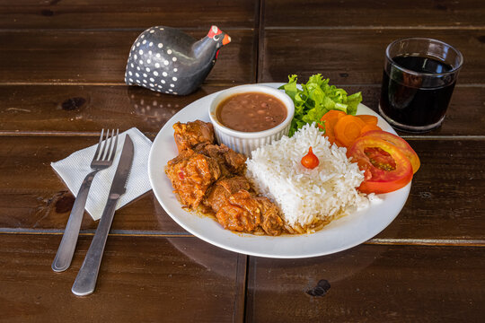 Typical Brazilian Dish with Rice Beef Beans
