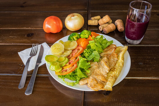 Healthy Chicken Salad Diet on Wood Table