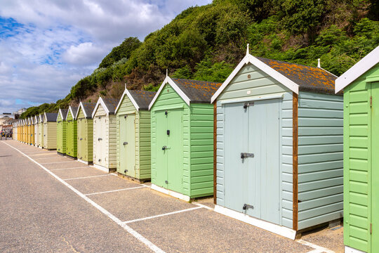 Colorful Beach Huts on Bournemouth Seafront in Bournemouth, Dorset, England, UK