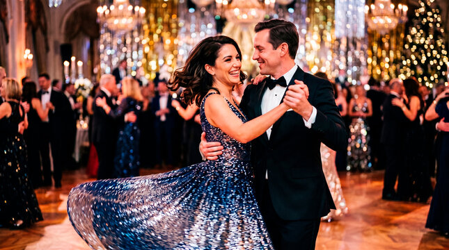 Couple dancing happily at an elegant ball