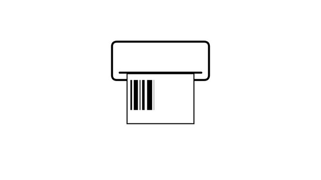 Minimalist Line Art Animation of a Barcode Printer Producing a Scannable Label on White Background